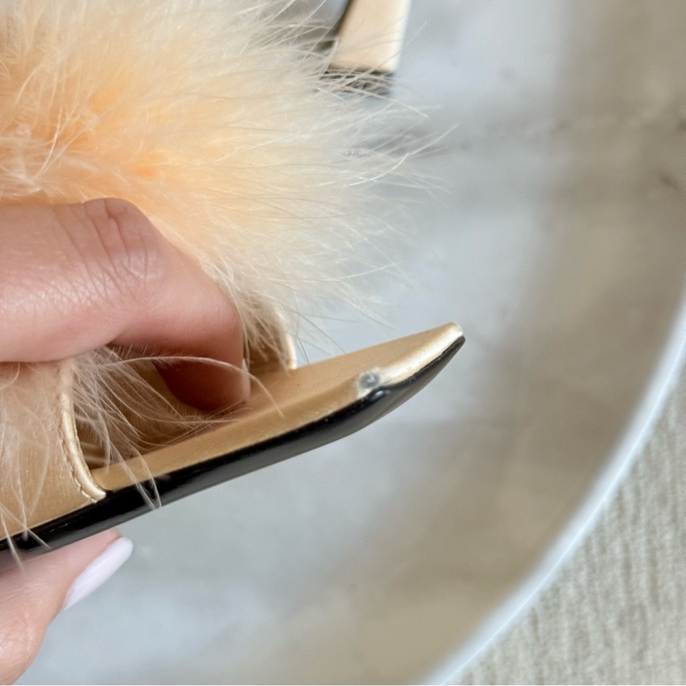 Saint Laurent Blanco 60 Mule Satin Feather Heel Nude Size 39 - Picture 4 of 7